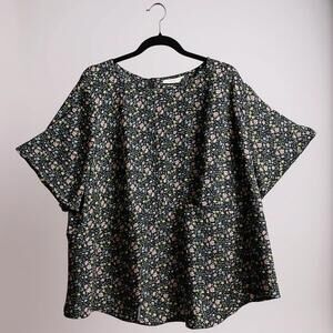 LOFT Plus Size 22 Black Floral Short Sleeve Blouse NWT